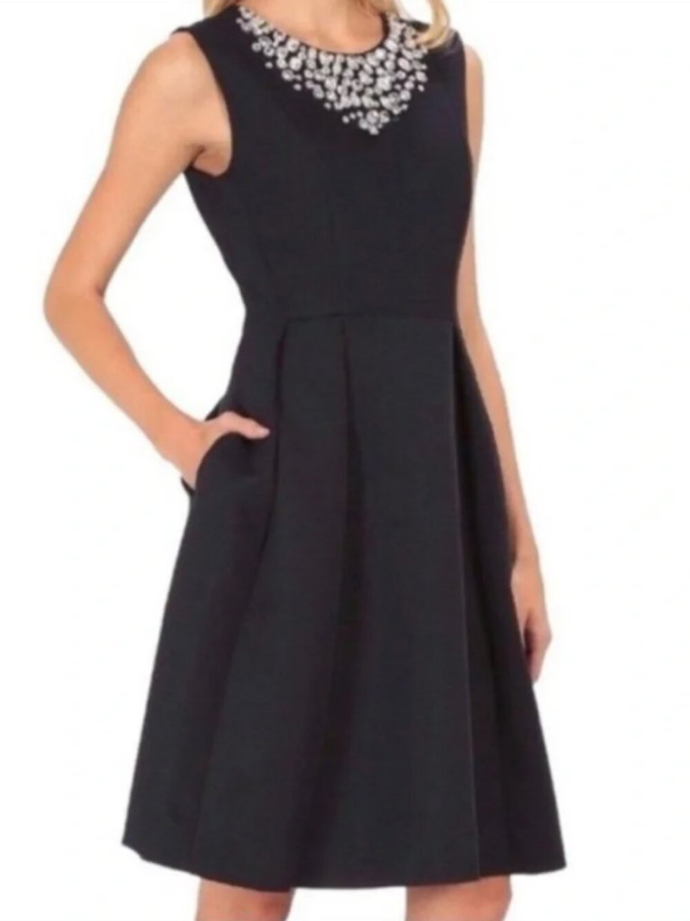 Kate Spade Embellished Rhinestone Collar Black Dress Size 6 with Pockets